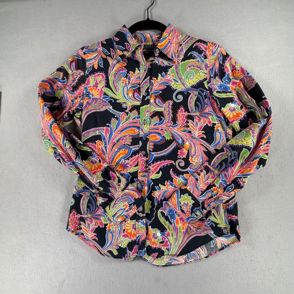Lauren Ralph Lauren Womens S Black Multicolor Paisley Non Iron Button Down Shirt